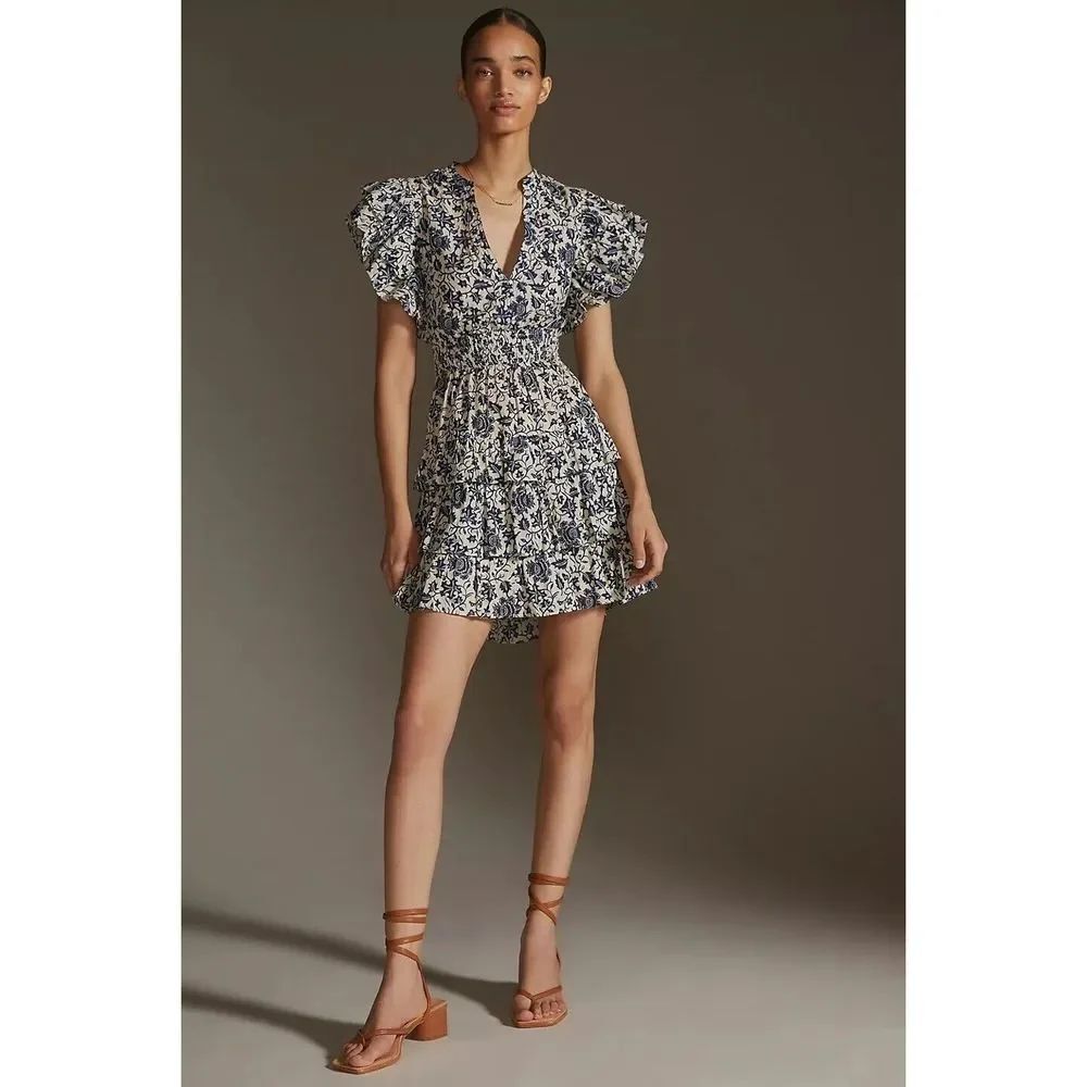 Antheopologie Love The Label Printed Tiered Mini Dress
